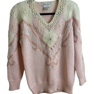 Women's Pink Sweater w/ leather Trim